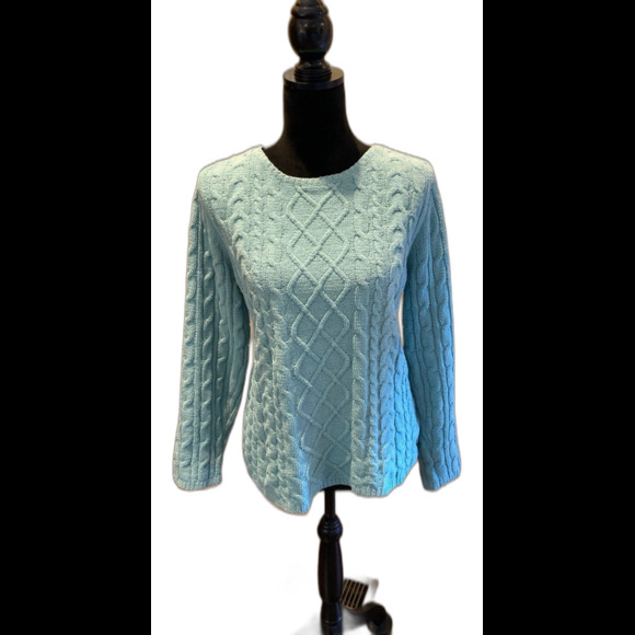 Croft & Barrow Sweater Crewneck Cable Knit Size Large Aqua  Green Super Soft! - Picture 1 of 10